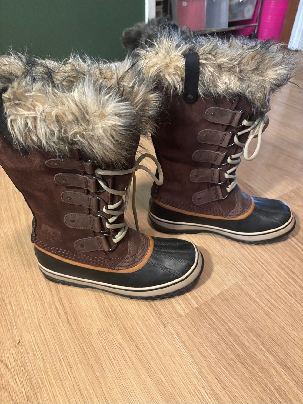 Sorel Brown and Black Faux-Fur Lace-Up Winter Boots WATERPROOF